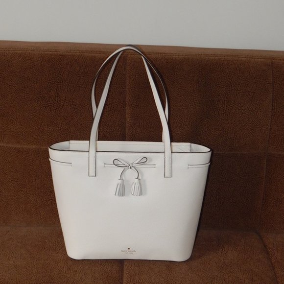 NWT Kate Spade Hayes Pebbled Leather MD Top Zip Off White Carryall Tote Bag - Picture 2 of 10